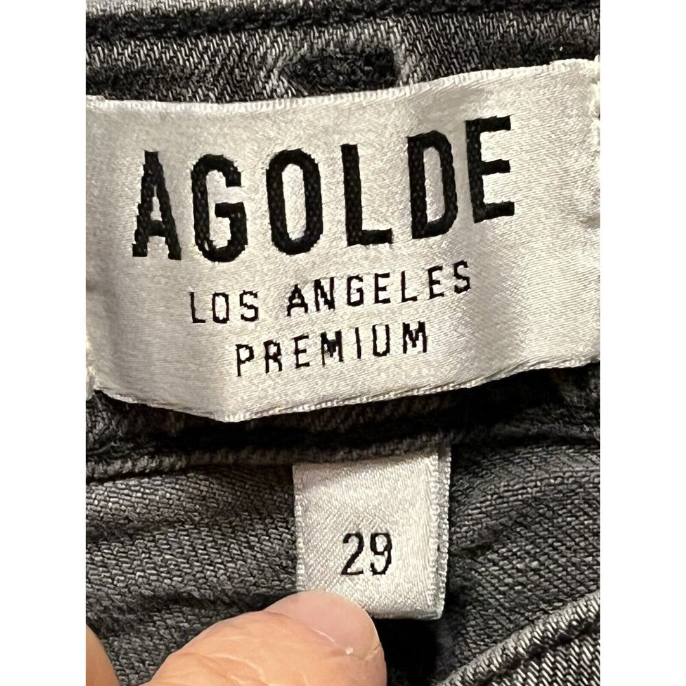 AGOLDE Jeans Sophie •29• High Rise Crop Maverick Grey Distressed Grey Denim $228 - Picture 9 of 12